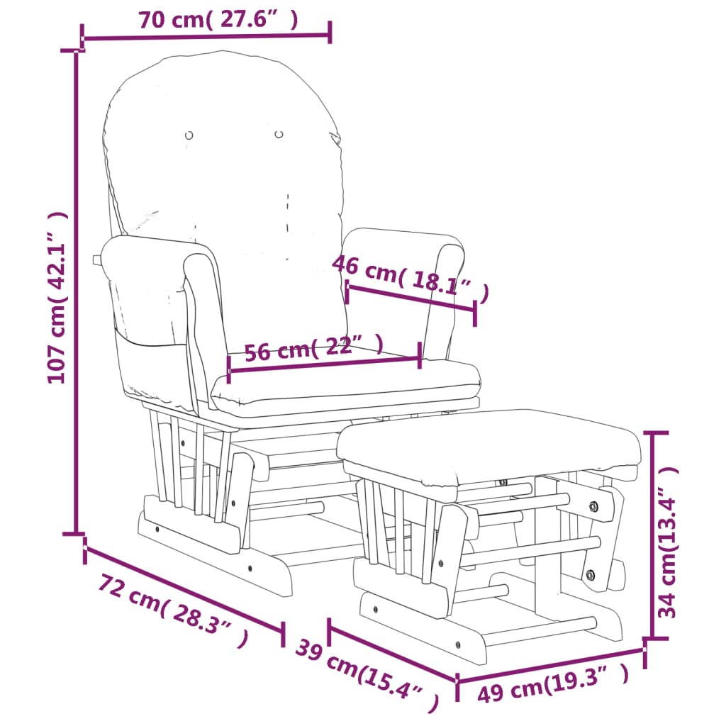 vidaXL šūpuļkrēsls ar kāju balstu, gaiši rozā audums