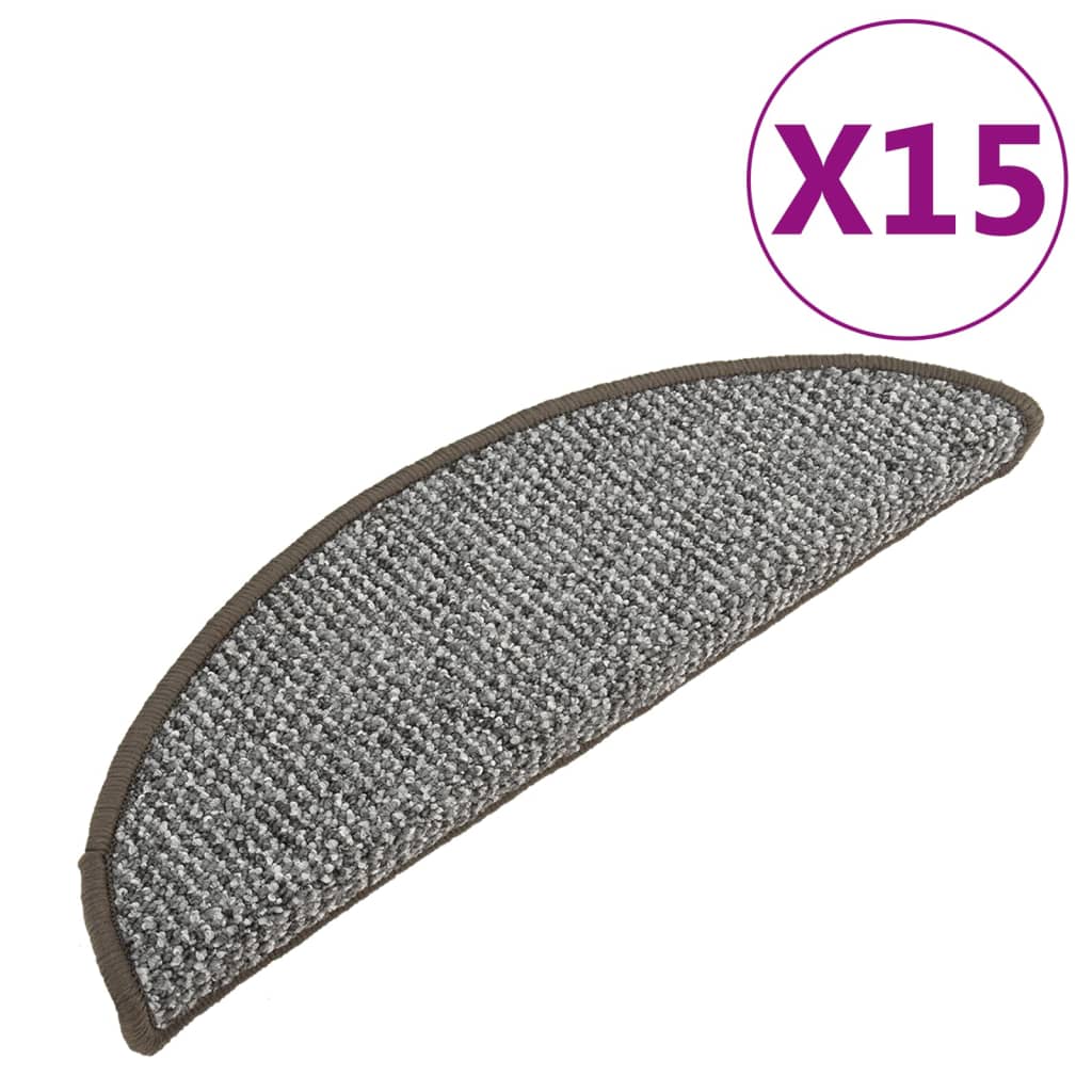 vidaXL kāpņu paklāji, 15 gab., pelēki, 65x21x4 cm