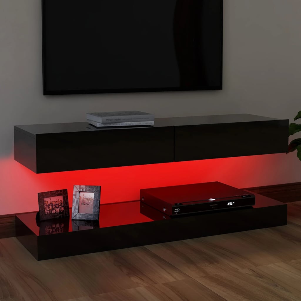 vidaXL TV plaukts ar LED lampiņām, 120x35 cm, spīdīgi melns