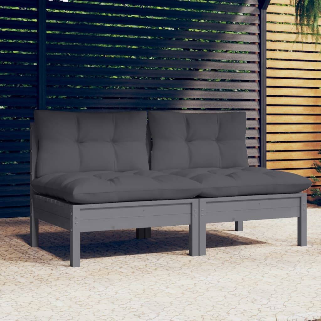 vidaXL 2-vietīgs dārza dīvāns ar antracītpelēkiem spilveniem, priede