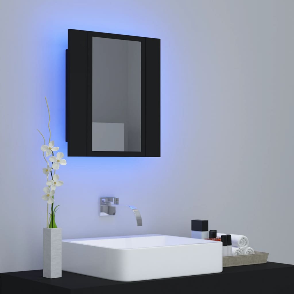 vidaXL vannasistabas spoguļskapītis ar LED, melns, 40x12x45 cm, akrils