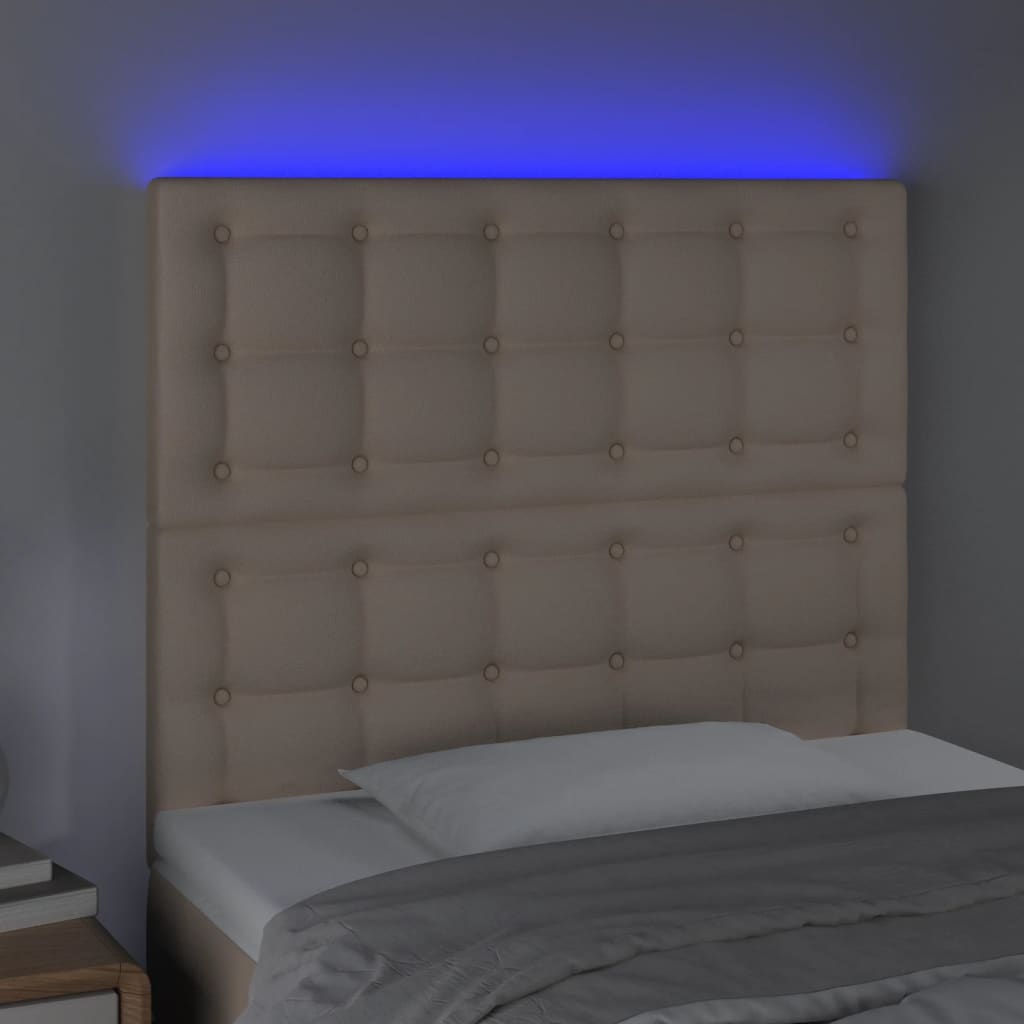 vidaXL gultas galvgalis ar LED, 80x5x118/128cm, kapučīno mākslīgā āda