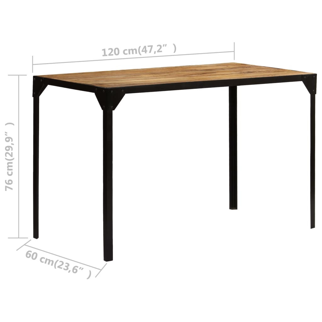 vidaXL virtuves galds, neapstrādāts mango koks un tērauds, 120 cm