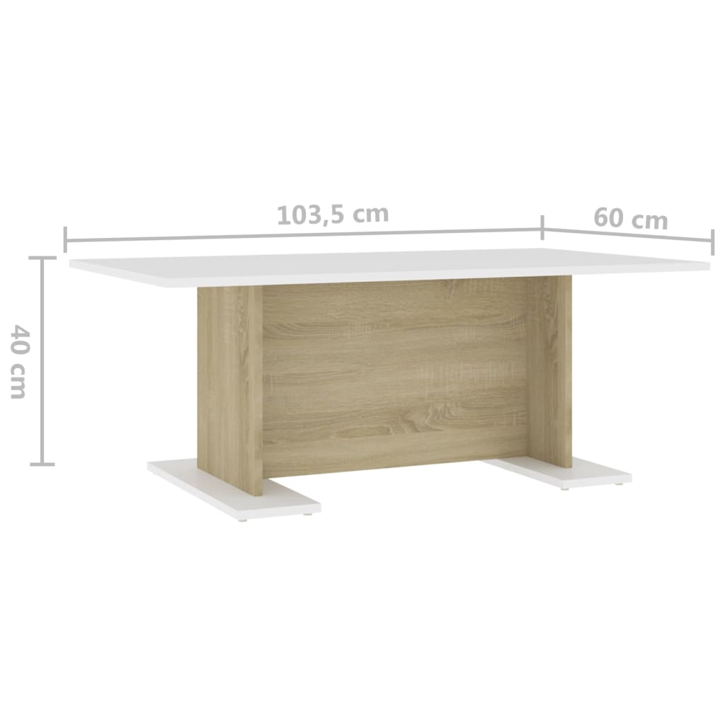vidaXL kafijas galdiņš, 103,5x60x40 cm, balts, ozolkoka, skaidu plātne