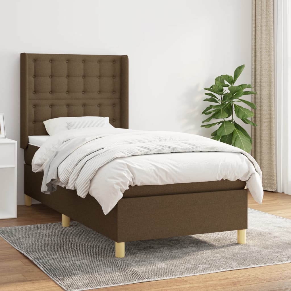 vidaXL atsperu gultas rāmis ar matraci, tumši brūna, 100x200cm, audums