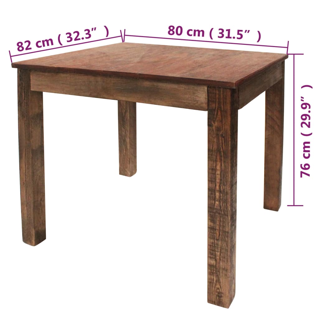 vidaXL virtuves galds, 82x80x76 cm, pārstrādāts masīvkoks