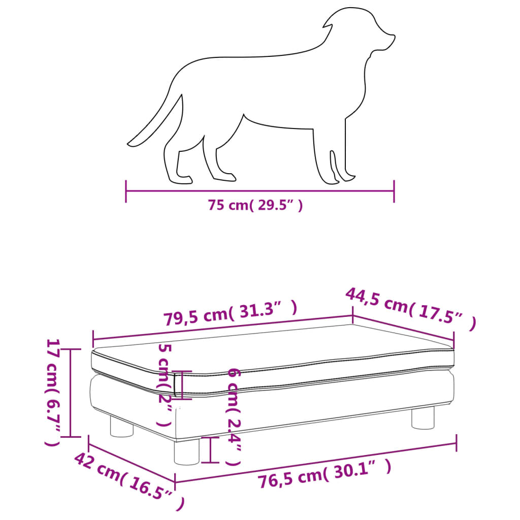 vidaXL suņa gulta ar pagarinājumu, pelēki, 100x50x30 cm, mākslīgā āda