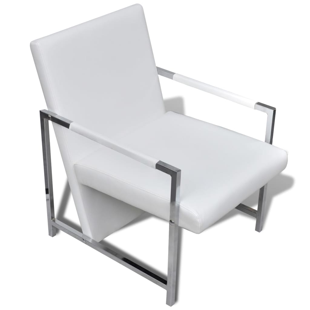 vidaXL atpūtas krēsls ar hromētām kājām, balta mākslīgā āda