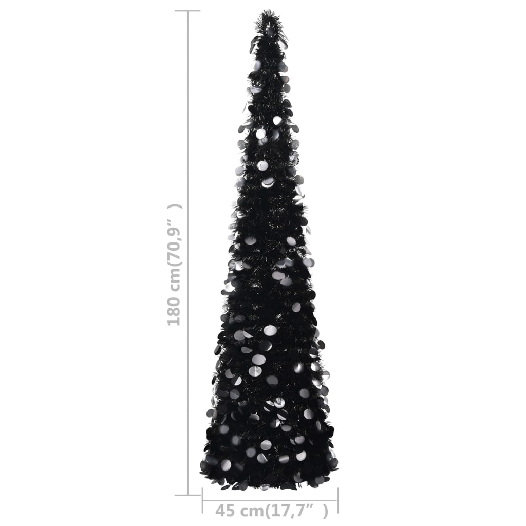 vidaXL mākslīgā Ziemassvētku egle, saliekama, melna, 180 cm, PET