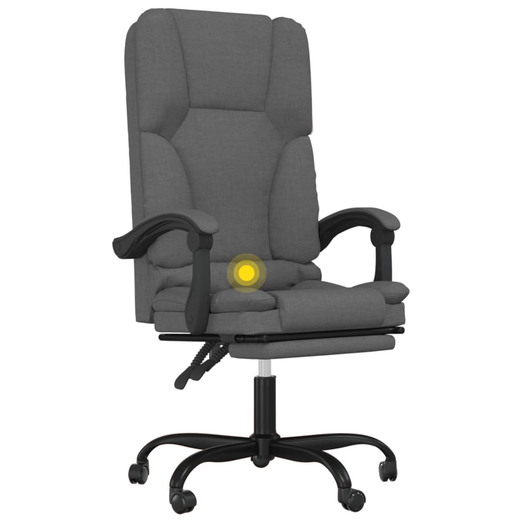 vidaXL masāžas biroja krēsls, atgāžams, tumši pelēks audums