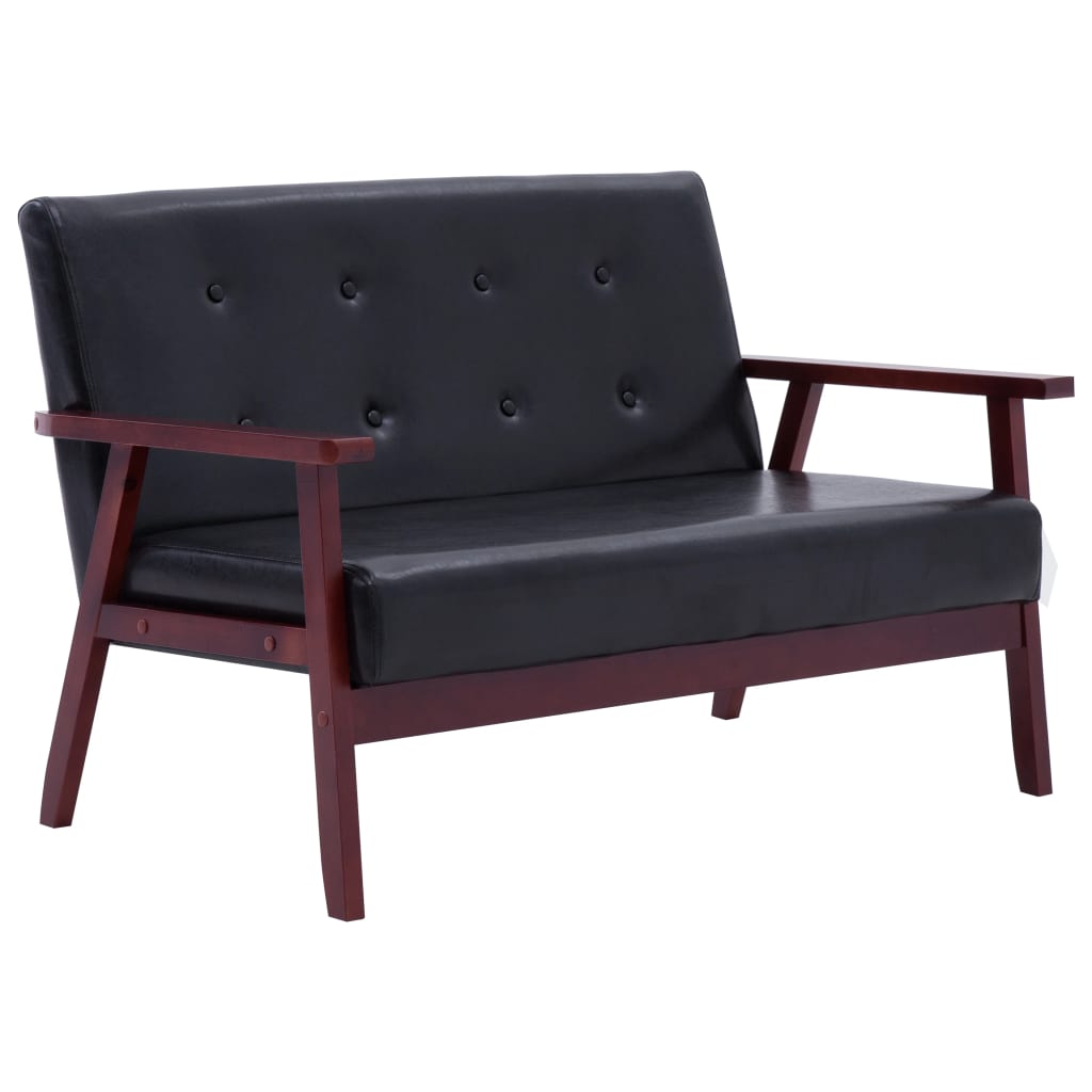 vidaXL divvietīgs dīvāns, melns mākslīgā āda