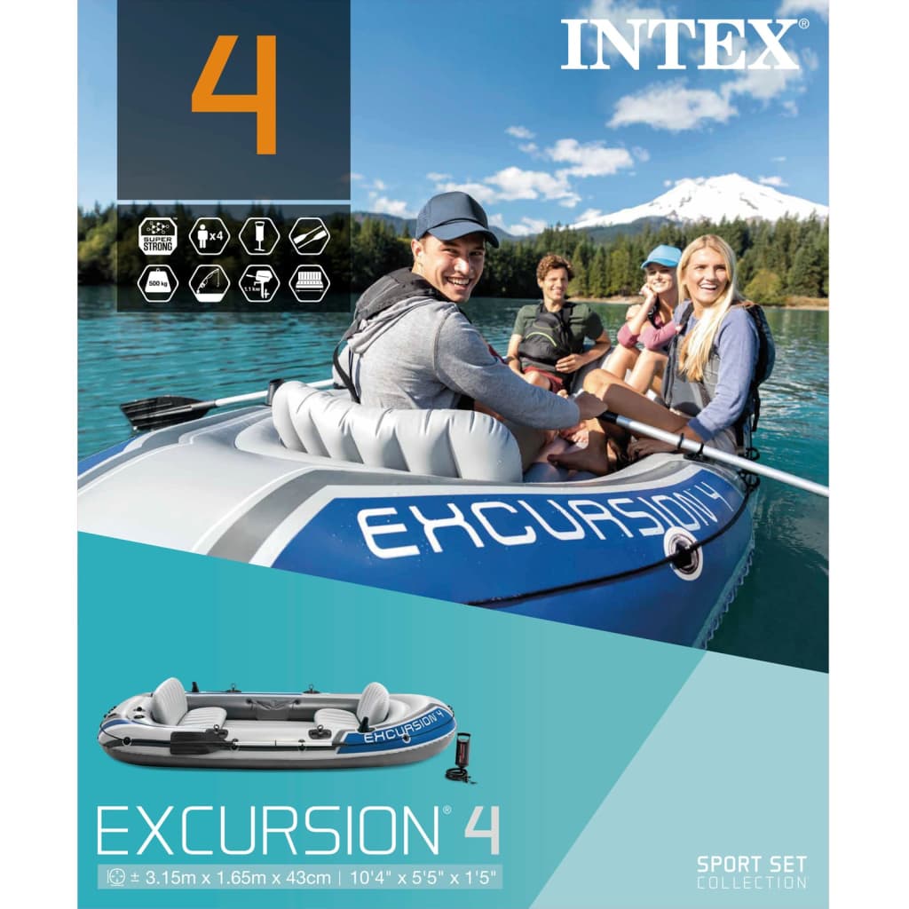 Intex Excursion 4 piepūšamā laiva ar airiem un pumpi, 68324NP