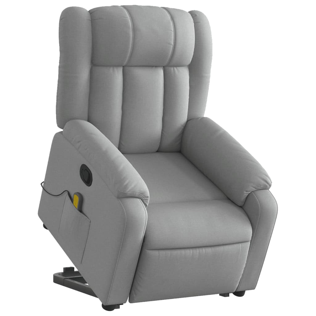 vidaXL masāžas krēsls, paceļams, atgāžams, gaiši pelēks audums