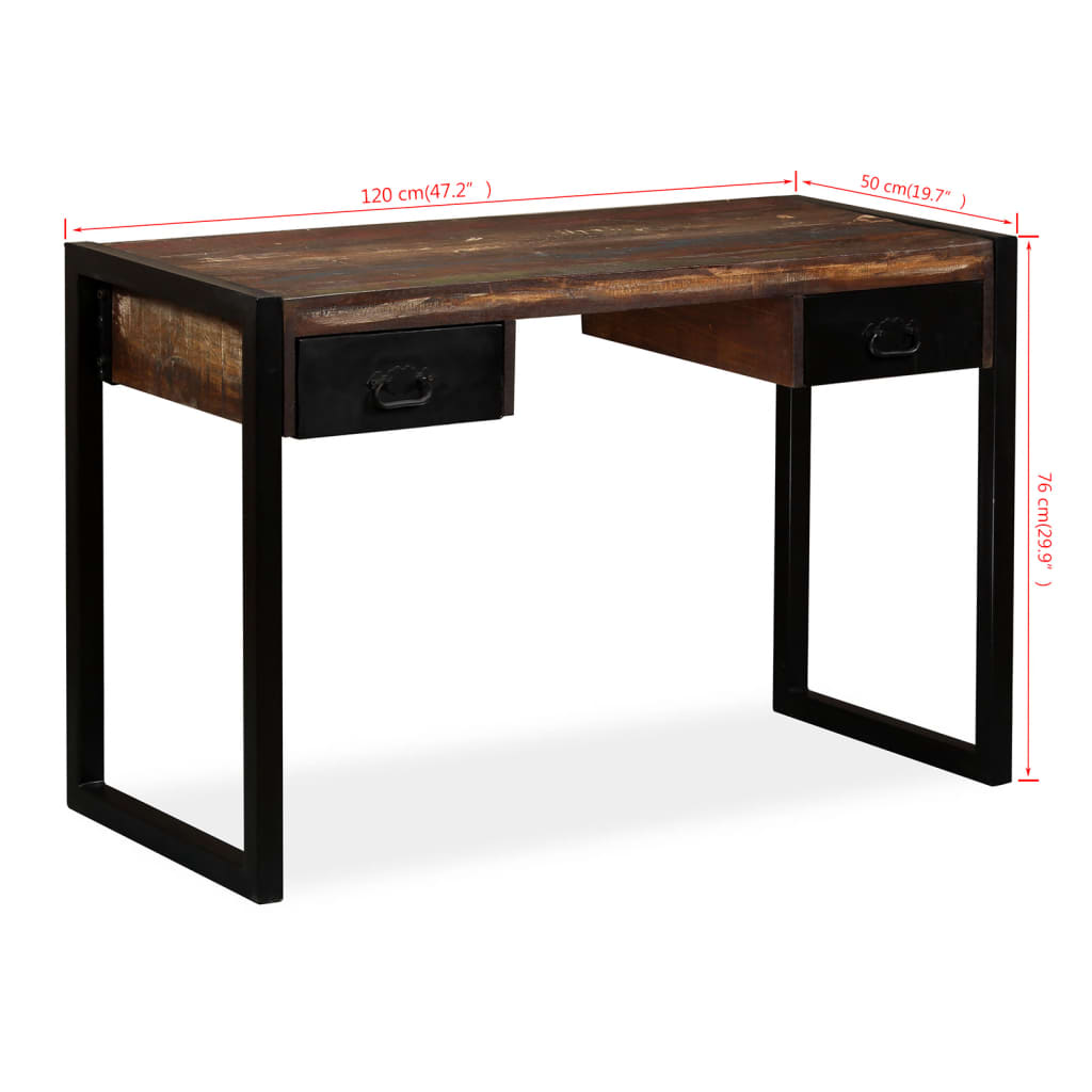 vidaXL galds ar 2 atvilktnēm, 120x50x76 cm, pārstrādāts masīvkoks