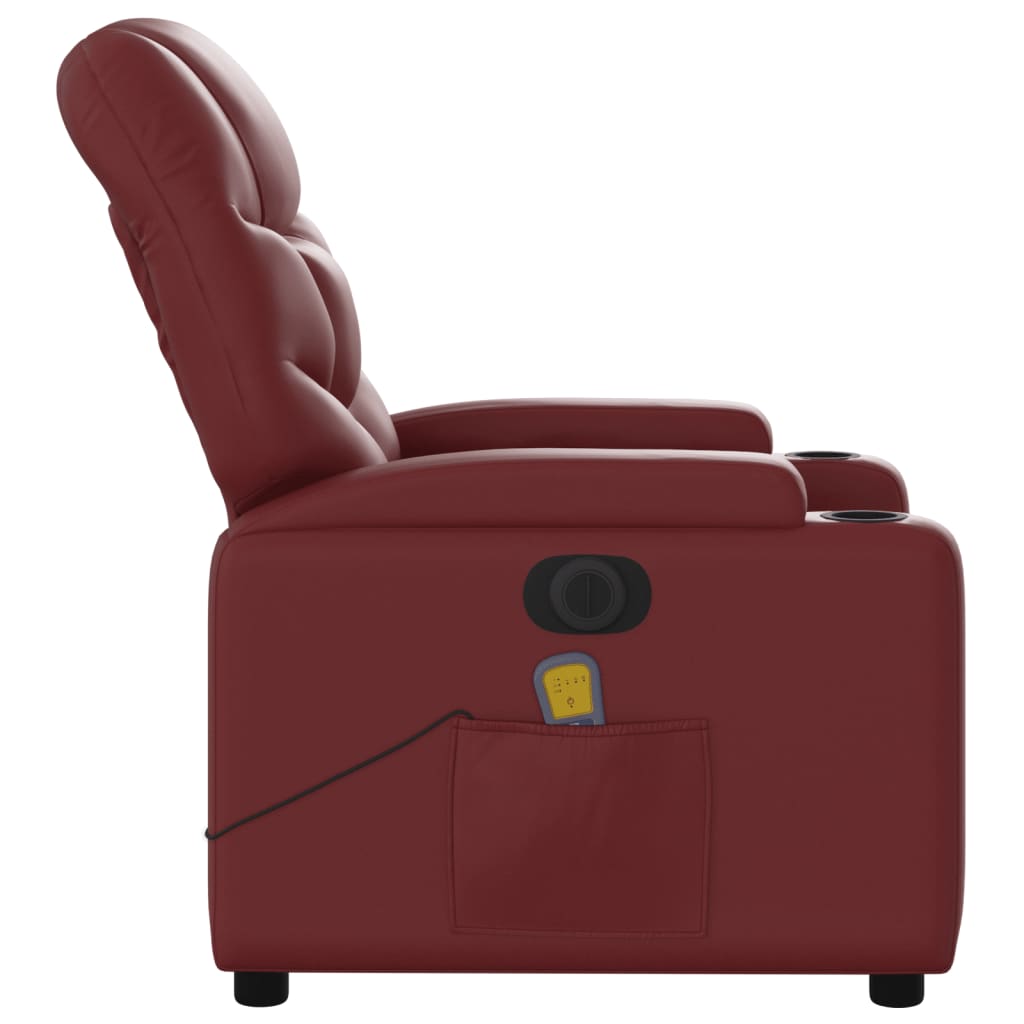 vidaXL elektrisks masāžas krēsls, atgāžams, vīnsarkana mākslīgā āda