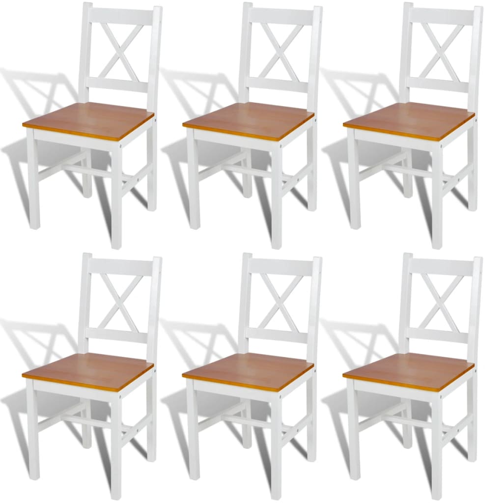 vidaXL virtuves krēsli, 6 gab., balti, priedes koks