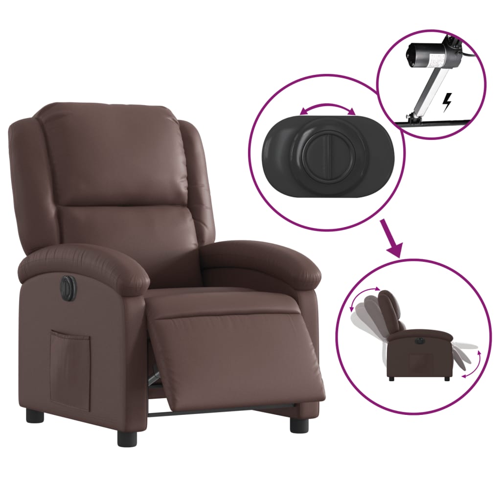 vidaXL elektrisks atpūtas krēsls, brūna mākslīgā āda