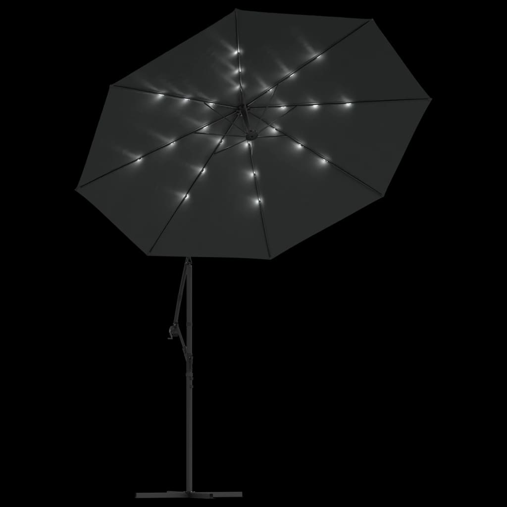 vidaXL saulessargs ar LED gaismām un tērauda kātu, 300 cm, pelēks