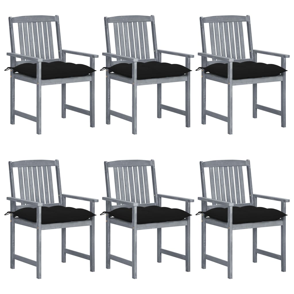 vidaXL dārza krēsli ar matračiem, 6 gab., akācijas masīvkoks, pelēki