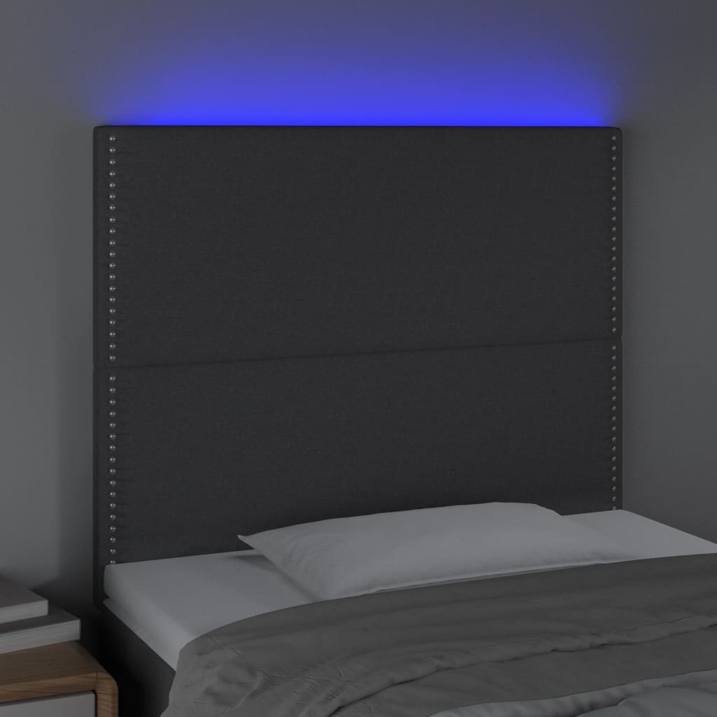 vidaXL gultas galvgalis ar LED, 100x5x118/128 cm, tumši pelēks audums
