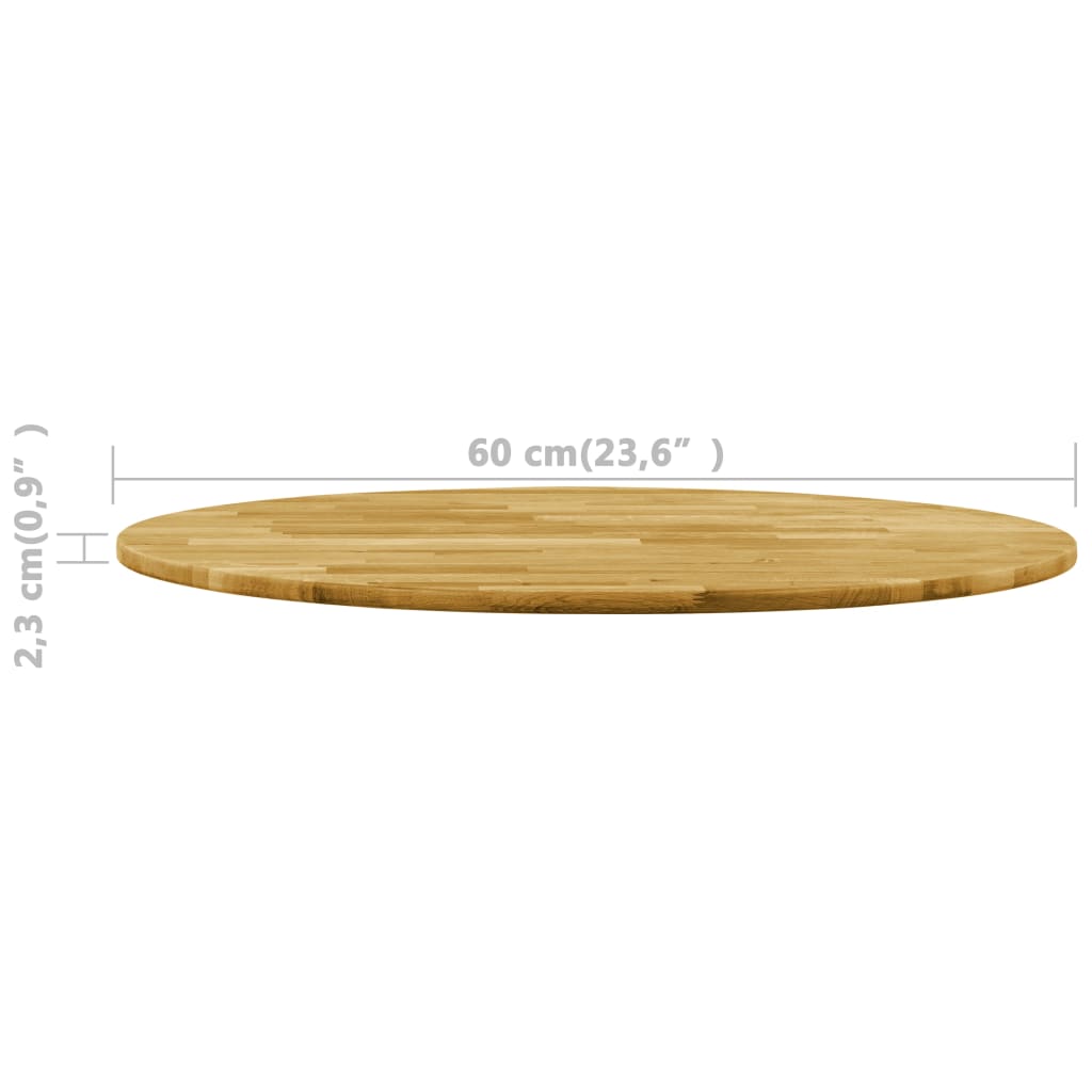 vidaXL galda virsma, 600 mm, 23 mm, apaļa, ozola masīvkoks