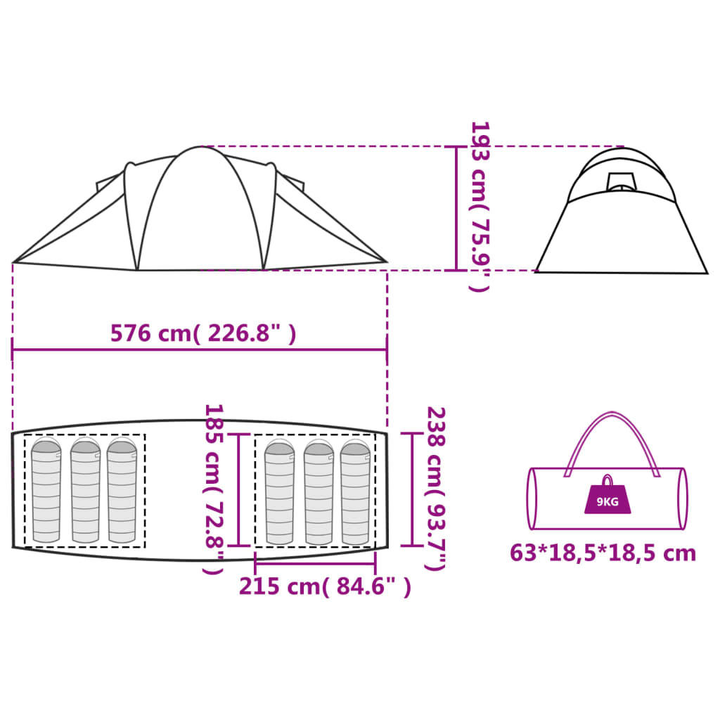 vidaXL kempinga telts 6 personām, zaļa, ūdensnecaurlaidīga