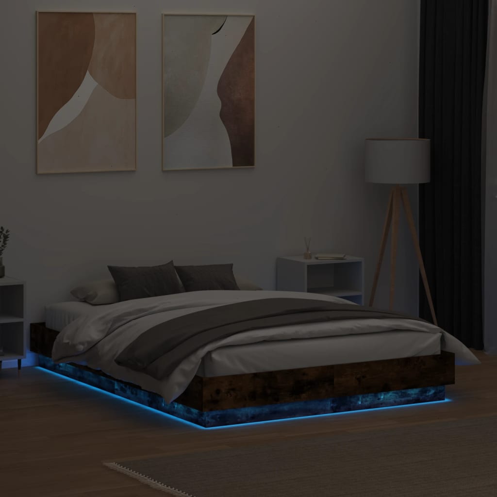 vidaXL gultas rāmis ar LED, ozolkoka krāsā, 120x190 cm