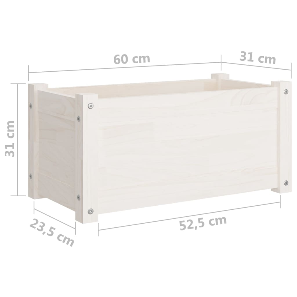 vidaXL dārza puķu kastes, 2 gab., 60x31x31 cm, balts priedes masīvkoks