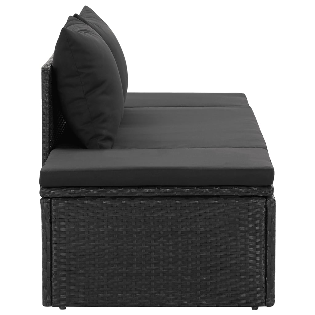 vidaXL sauļošanās gulta ar matračiem, melns PE pinums