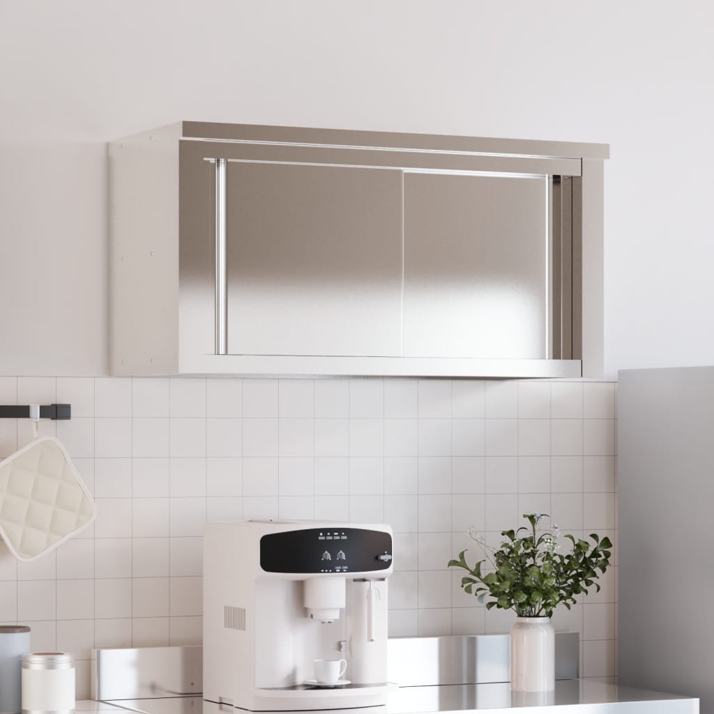 vidaXL virtuves sienas skapis ar bīdāmām durvīm, nerūsējošais tērauds