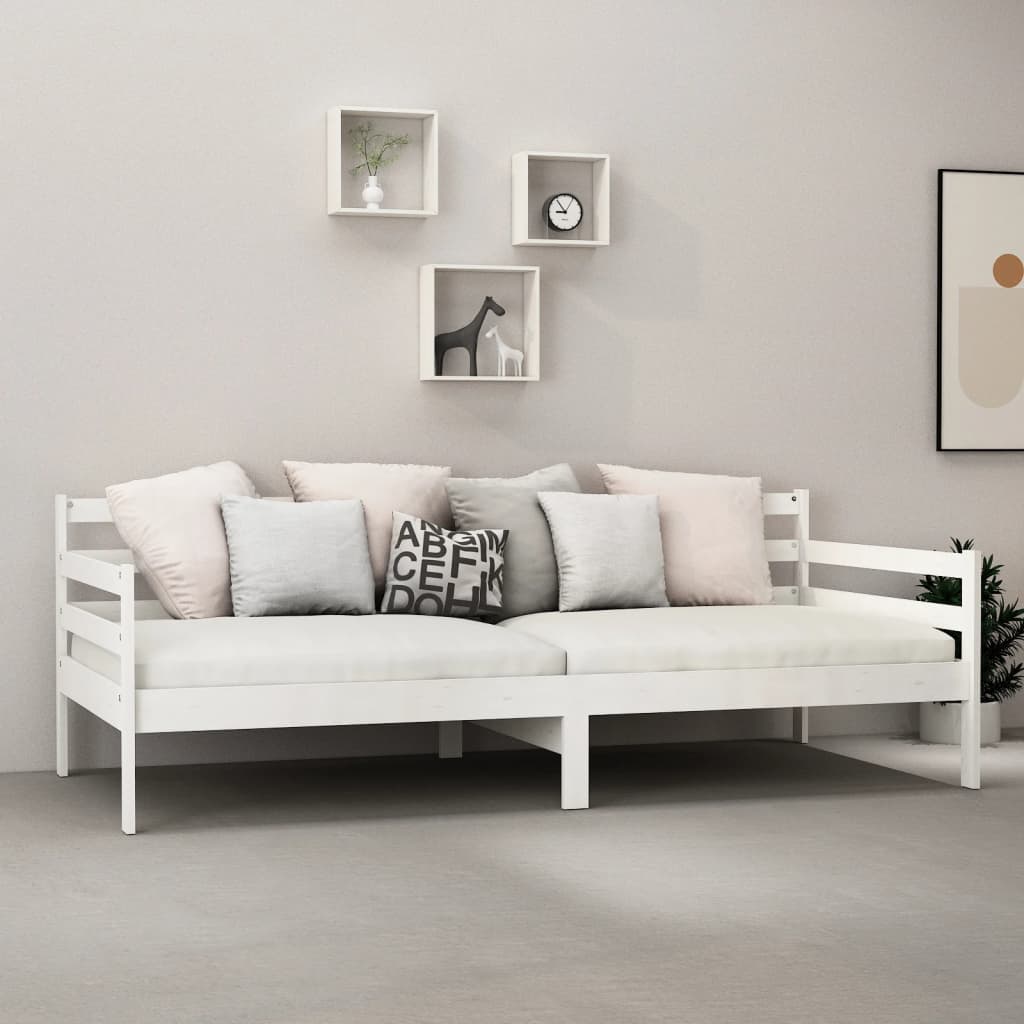 vidaXL dīvāngulta, balta, 90x200 cm, priedes masīvkoks