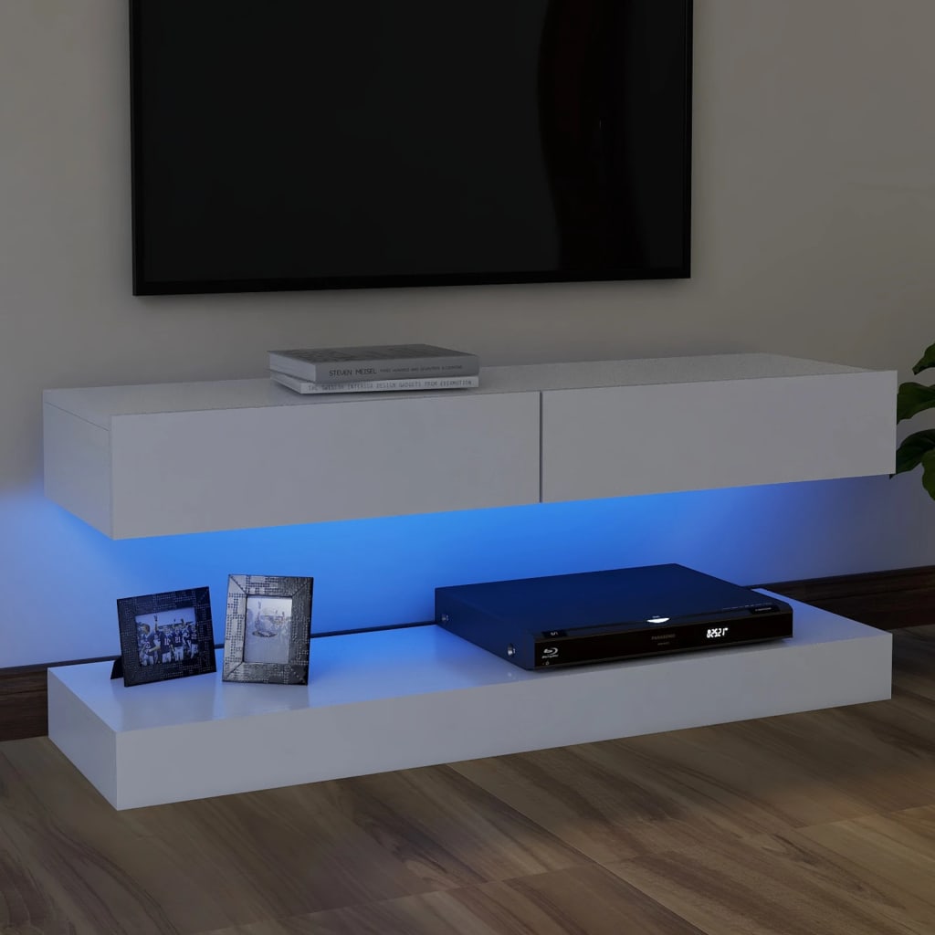 vidaXL TV plaukts ar LED lampiņām, 120x35 cm, balts