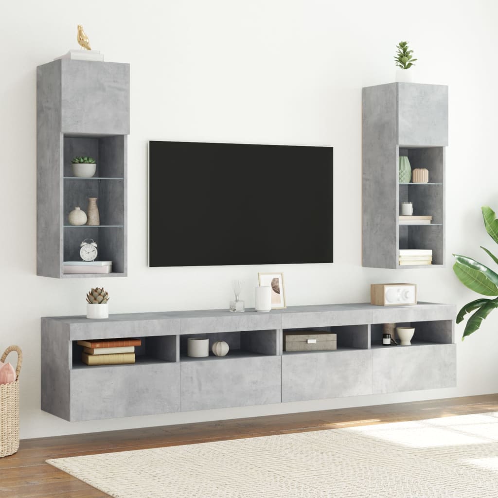 vidaXL TV skapīši ar LED, 2 gab., betona pelēki, 30,5x30x90 cm
