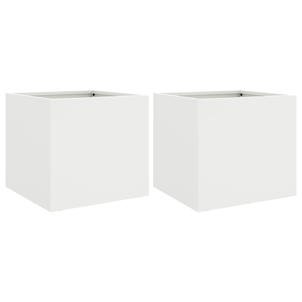 vidaXL puķu kastes, 2 gb., baltas, 32x30x29 cm, auksti velmēts tērauds