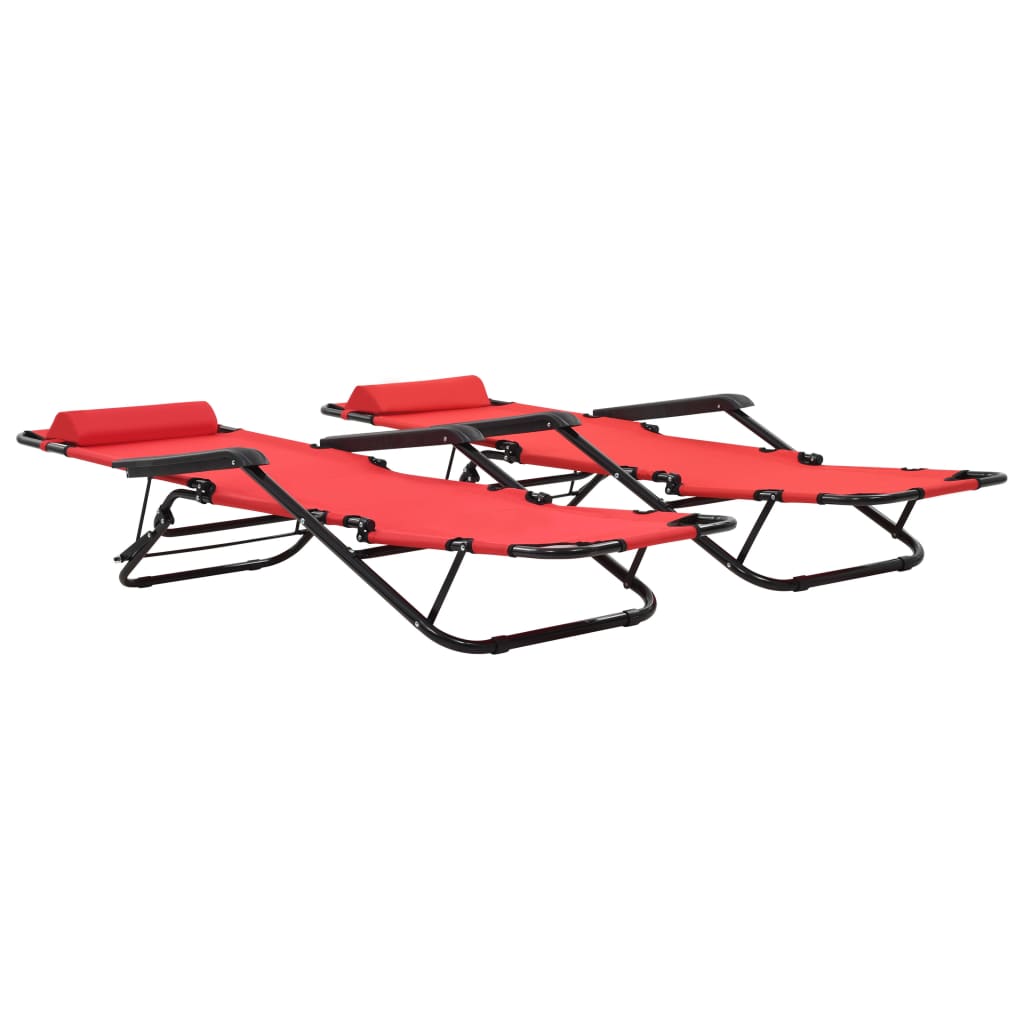 vidaXL sauļošanās krēsli, 2 gab., ar kāju balstu, tērauds, sarkani