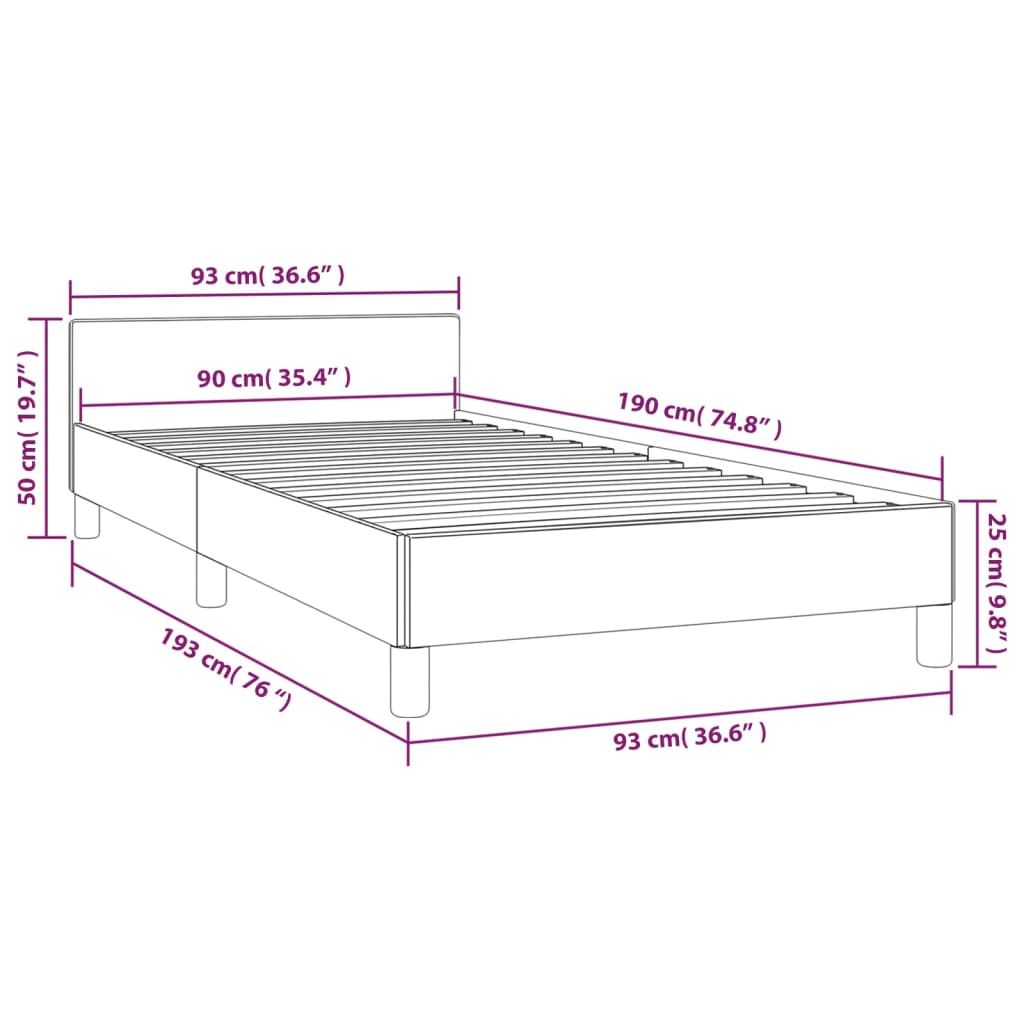 vidaXL gultas rāmis ar galvgali, krēmkrāsa, 90x190 cm, audums