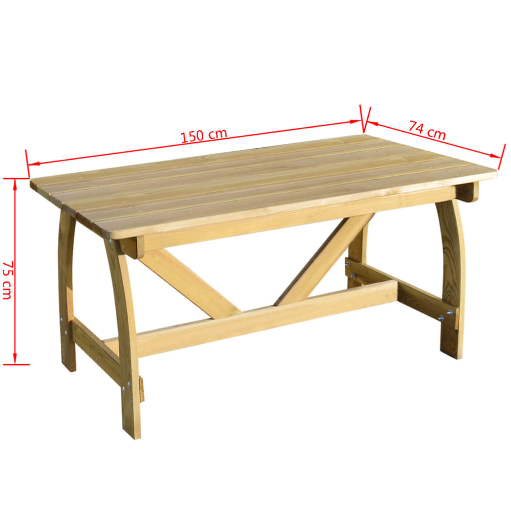 vidaXL dārza galds, 150x74x75 cm, impregnēts priedes koks