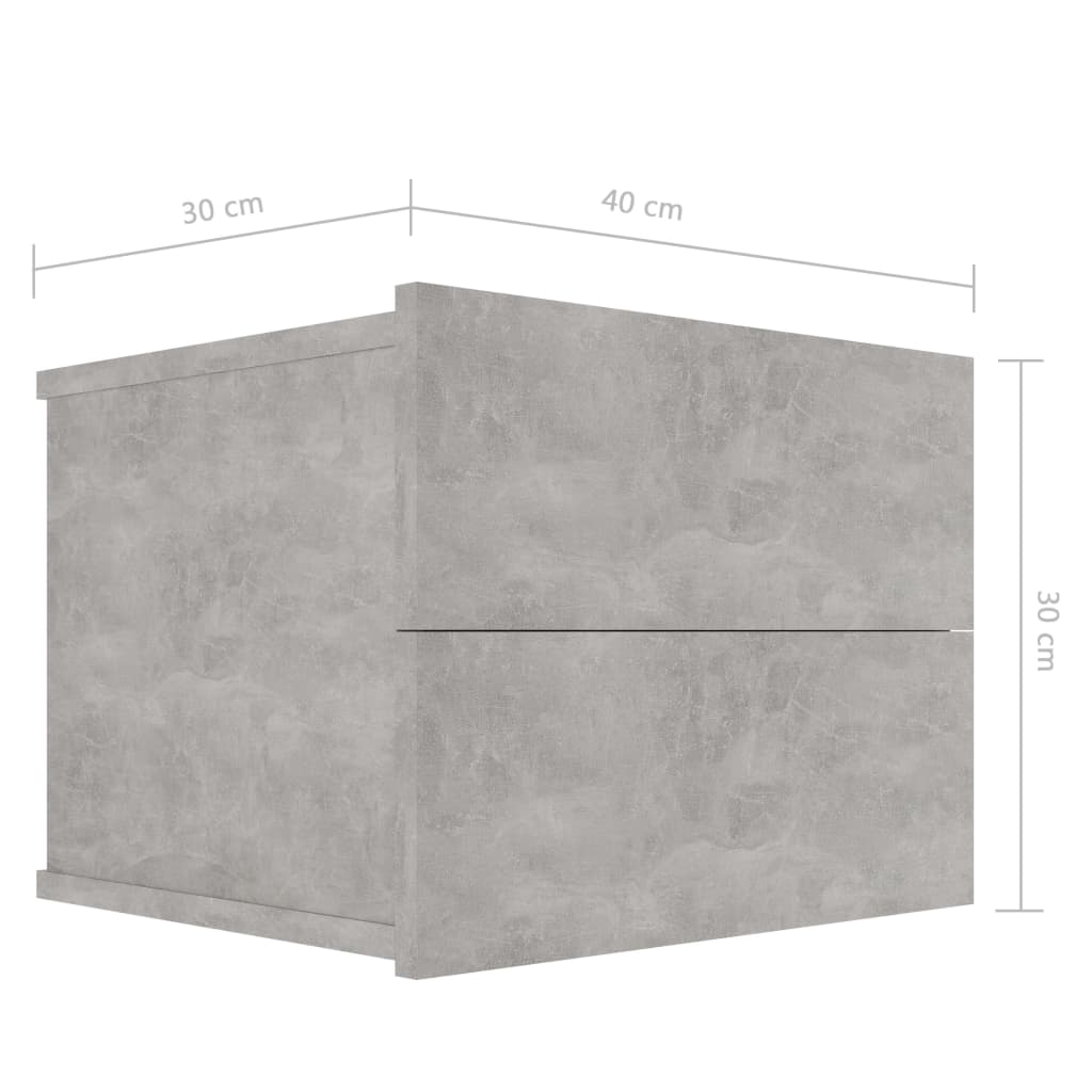 vidaXL naktsskapītis, betona pelēks, 40x30x30 cm, skaidu plāksne
