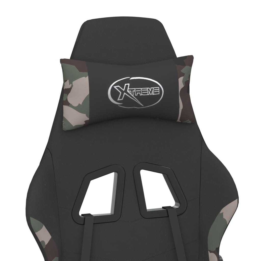 vidaXL masāžas datorspēļu krēsls, kāju balsts, melns/kamuflāžas audums