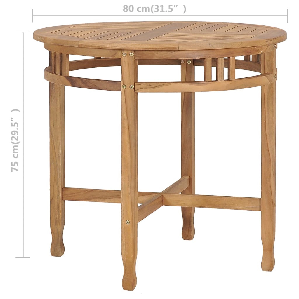 vidaXL virtuves galds, Ø 80 cm, masīvs tīkkoks