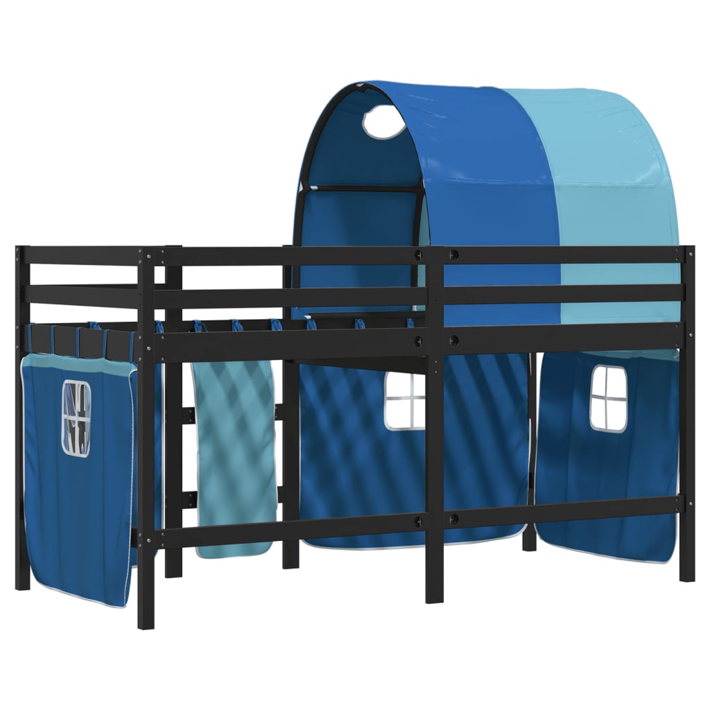 vidaXL bērnu augstā gulta ar tuneli, zila, 90x190 cm, priede