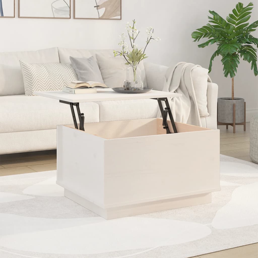 vidaXL kafijas galdiņš, balts, 60x50x35 cm, priedes masīvkoks