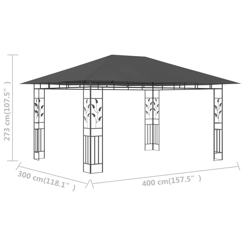 vidaXL dārza nojume ar moskītu tīklu, 4x3x2,73 m, 180 g/m², pelēka