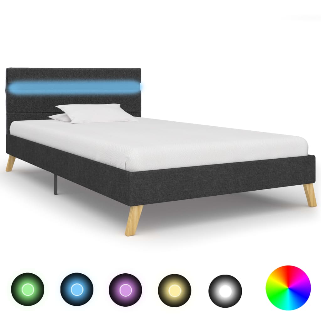 vidaXL gultas rāmis ar LED, tumši pelēks audums, 100x200 cm