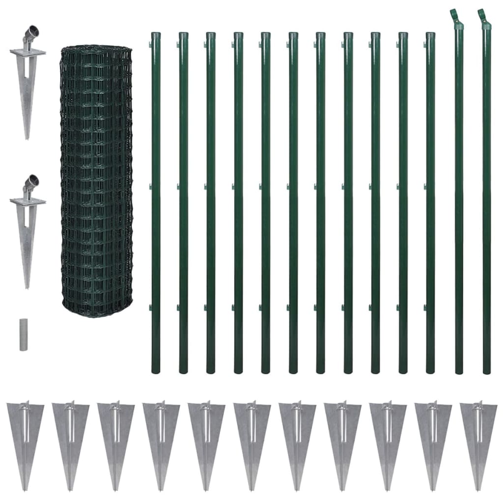 vidaXL Euro stiepļu žogs, tērauds, 25x1,7 m, zaļš