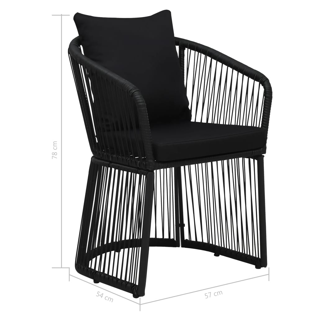 vidaXL dārza krēsli, 2 gab., matrači un spilveni, PVC, melni