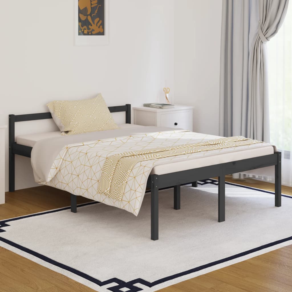 vidaXL senioru gultas rāmis, pelēks, 140x190 cm, priedes masīvkoks