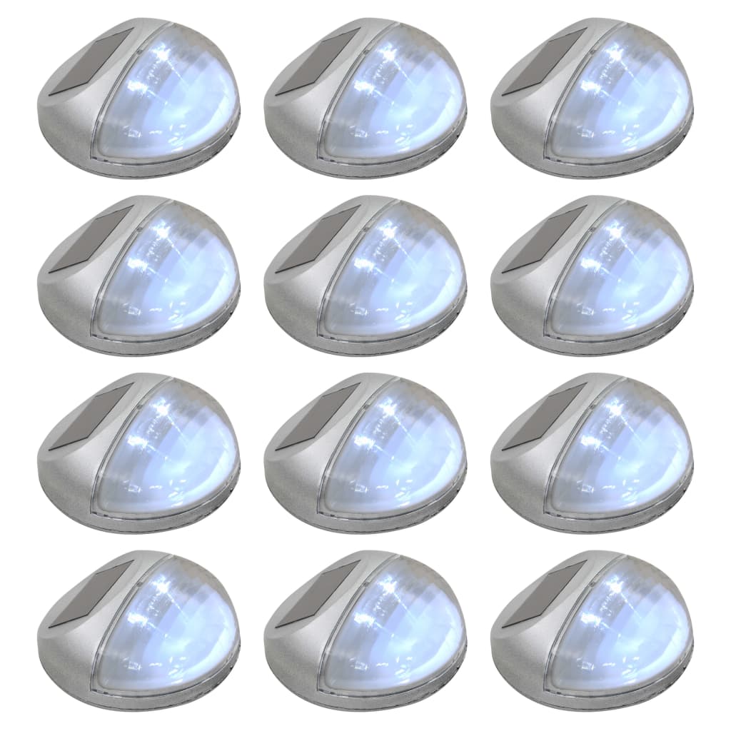 vidaXL āra solārās sienas lampas, 12 gab., LED, apaļas, sudraba krāsa