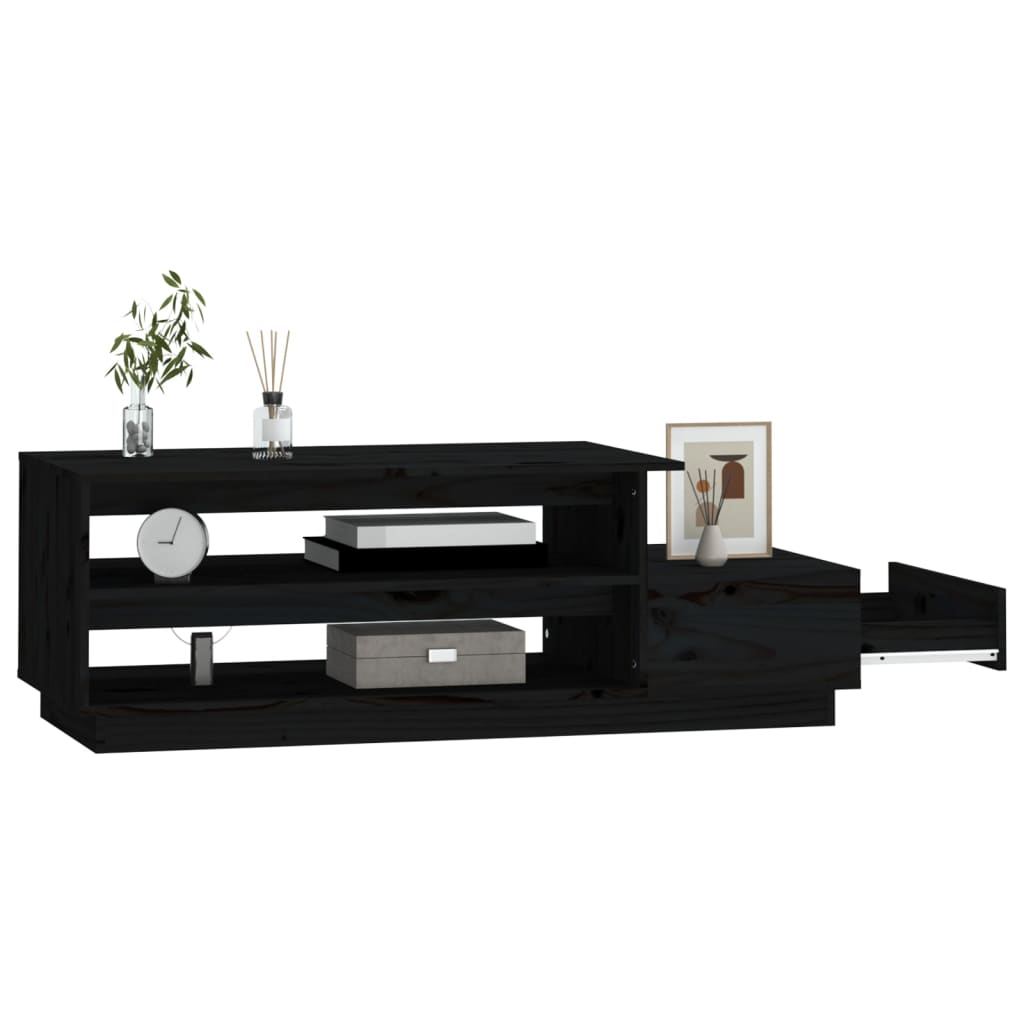 vidaXL kafijas galdiņš, melns, 120x50x40,5 cm, priedes masīvkoks