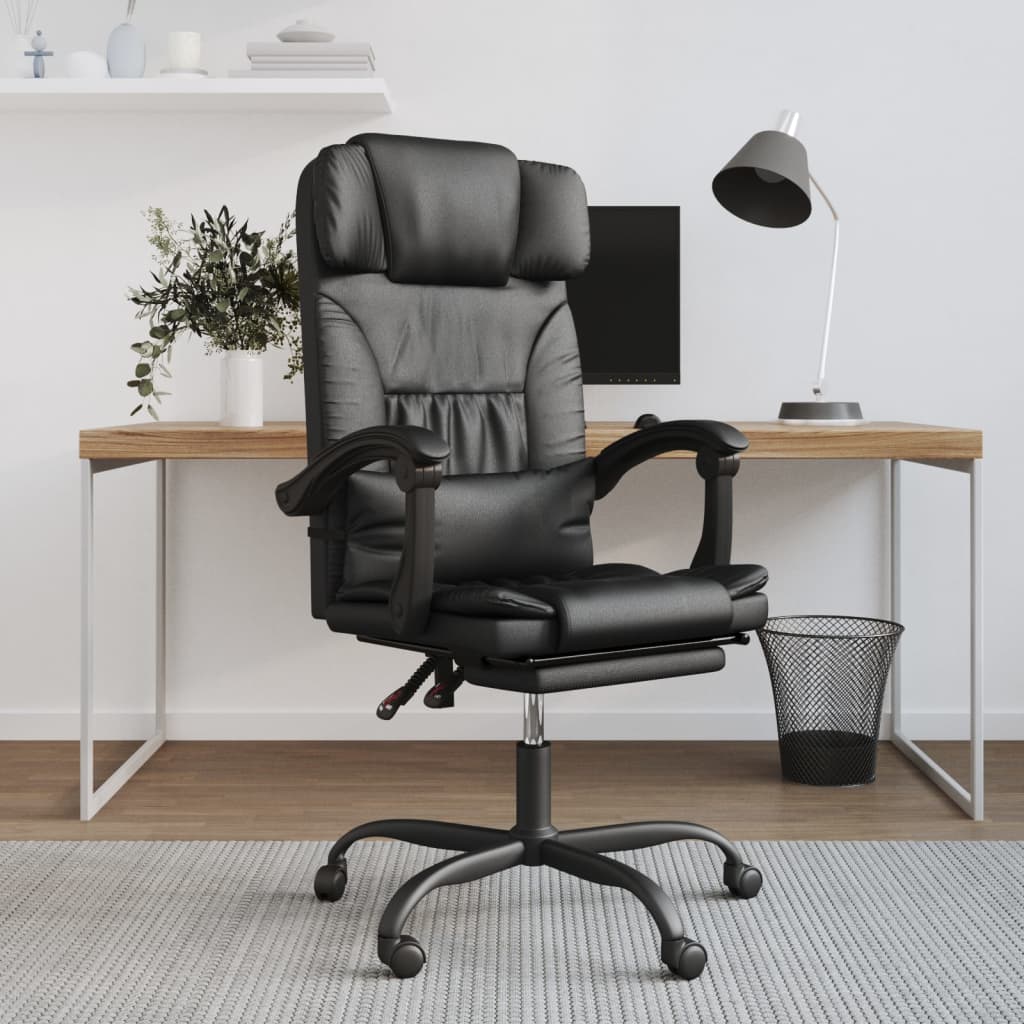 vidaXL biroja krēsls, atgāžams, melna mākslīgā āda